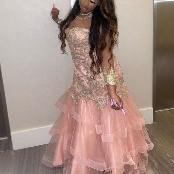 Rose Gold And Pink Prom Dress Pink Prom Promgirl Gold Dress Rose Gold Gold  Metallic Prom